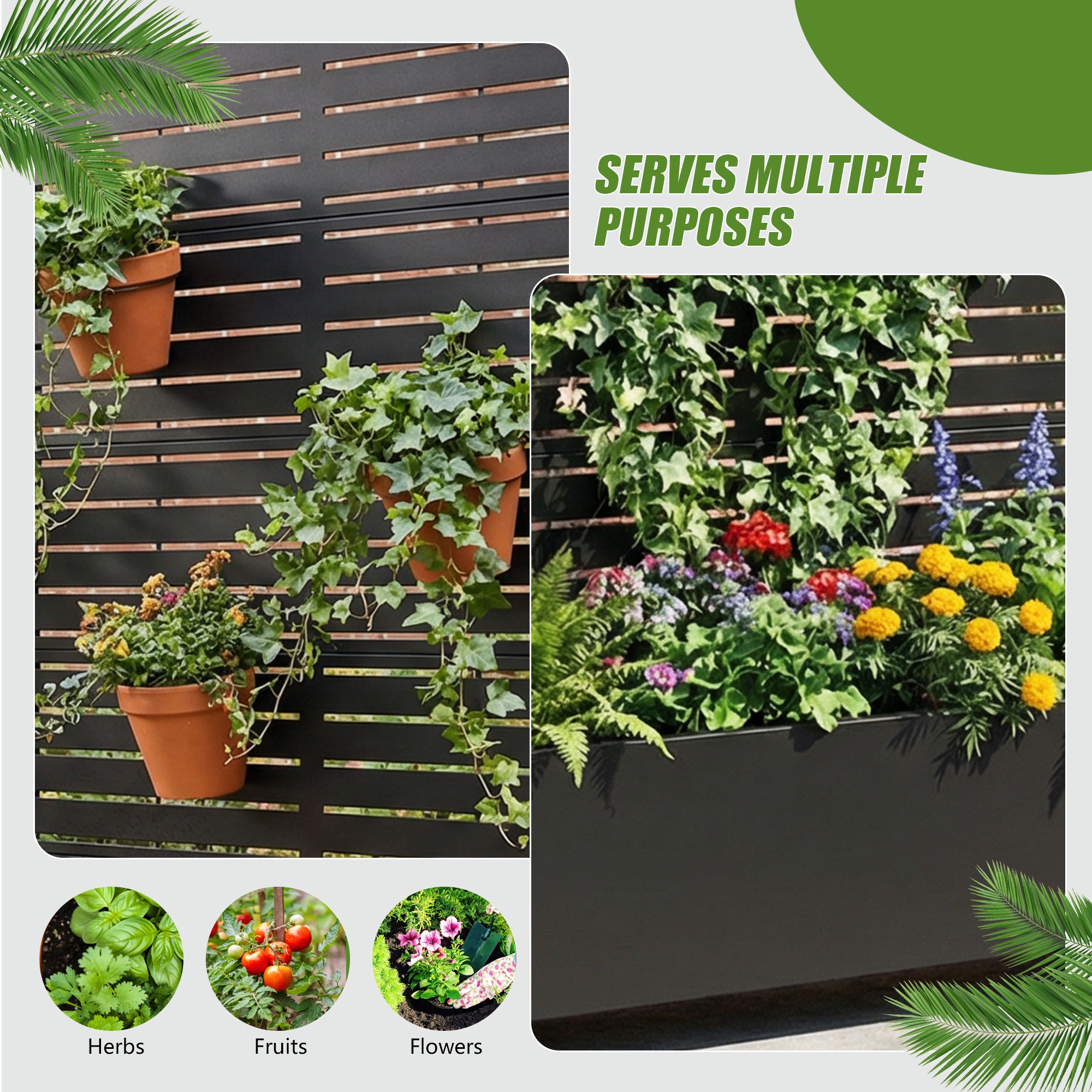 Metal Planter Box with Trellis Privacy Screen Planter Box with Lockable Wheels Set of 2