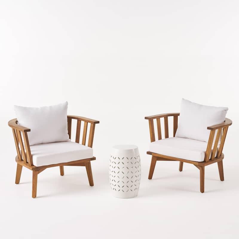 Polmer Outdoor 2 Seater Acacia Wood Club Chairs and Side Table Set by Christopher Knight Home