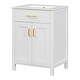 preview thumbnail 12 of 14, Roomfitters 24" Bathroom Vanity with Ceramic Sink, Compact Storage Cabinet with 2 Soft-Close Doors, Gold+White