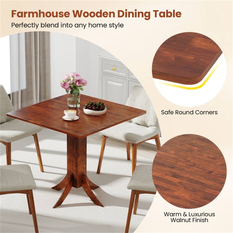 Walnut Rubber Wood and MDF Square Dining Table for 2 to 4 People - 33" x 33" x 30.5"