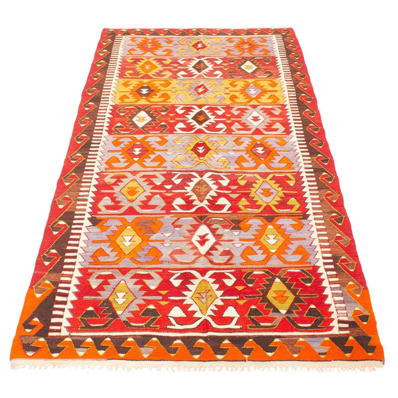 ECARPETGALLERY Flat-Weave Sivas Red Wool Kilim - 4'10 x 10'1