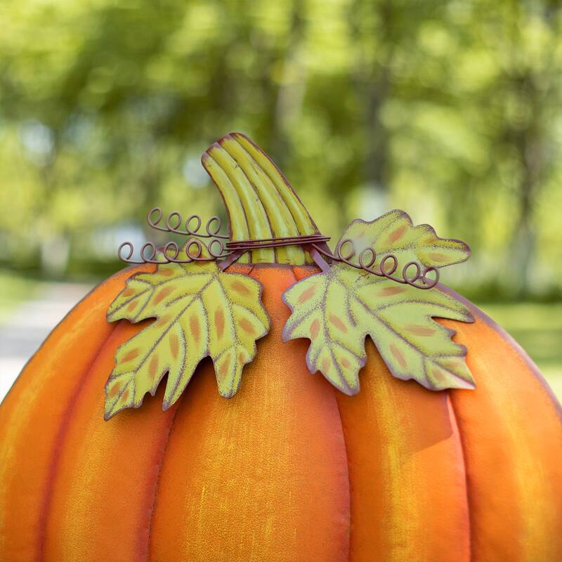 Glitzhome Fall Oversized Metal Pumpkin Yard Stake / Wall Decor / Standing Sign (Three Function)
