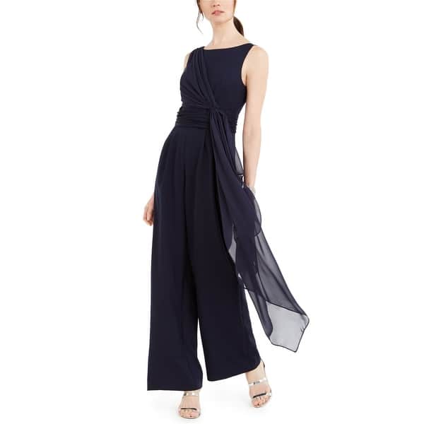 Eliza J Womens Chiffon-Drape Jumpsuit,, Blue, 2 - Bed Bath & Beyond