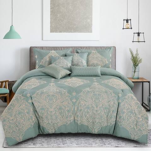 Wellco Bedding Comforter Set Bed In A Bag - 7 Piece - Luxury Oversized Comforters,Queen,King