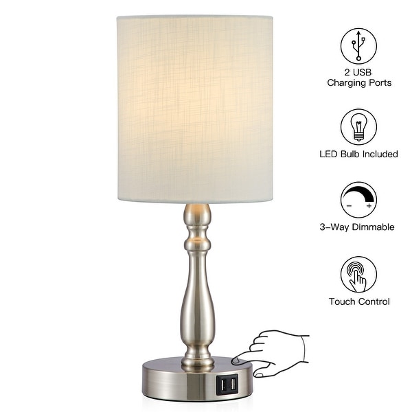 3-Way Dimmable Touch Control Small Table Lamp with 2 USB Port 