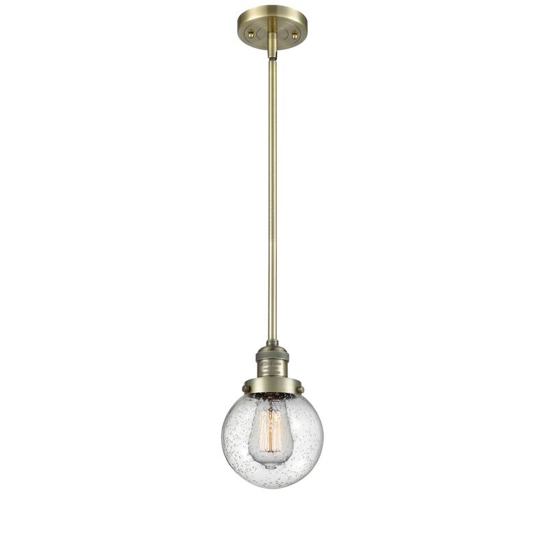 Innovations Lighting Franklin Restoration Beacon 1 Light 6" Stem Hung Mini Pendant - Antique Brass/Seedy