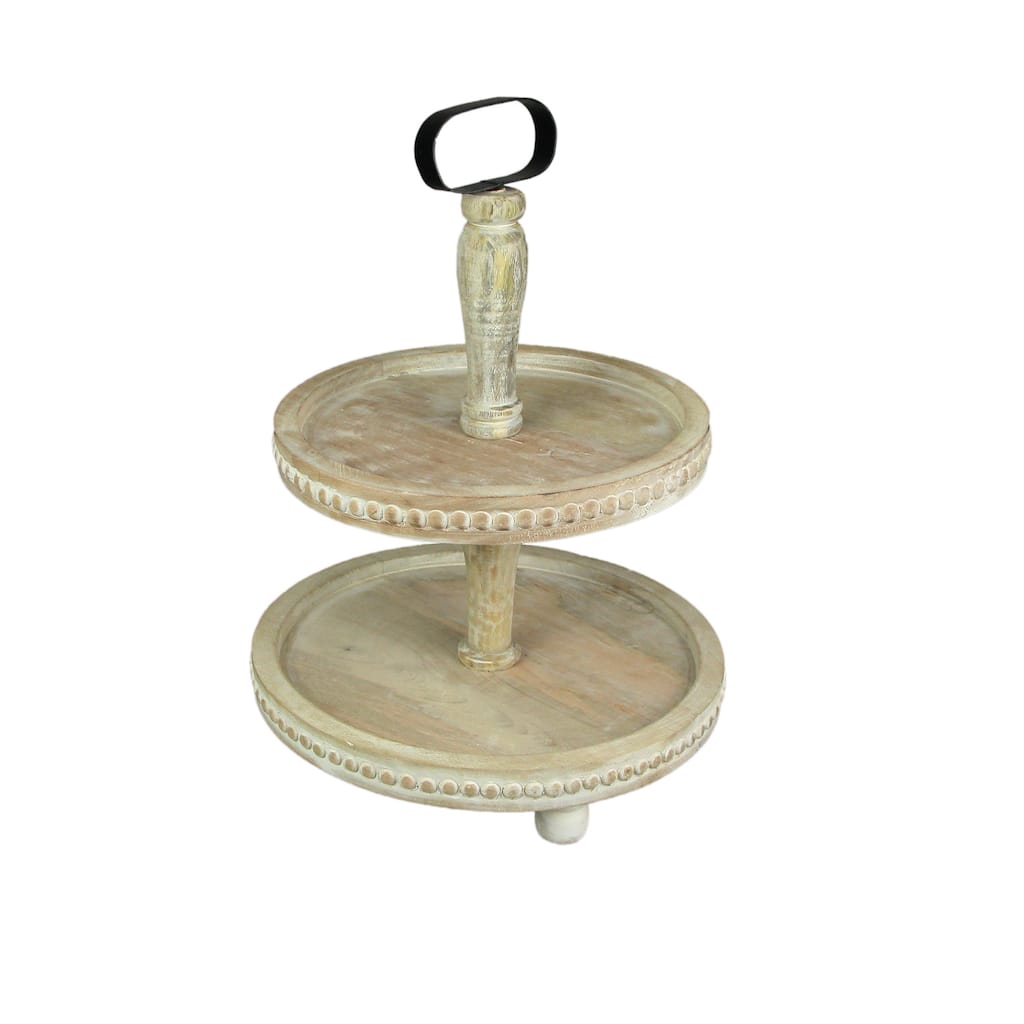 Primitive Farmhouse Style 2 Tier Wooden Standing Display Serving Tray - 18.25 X 13.25 X 13.25 inches