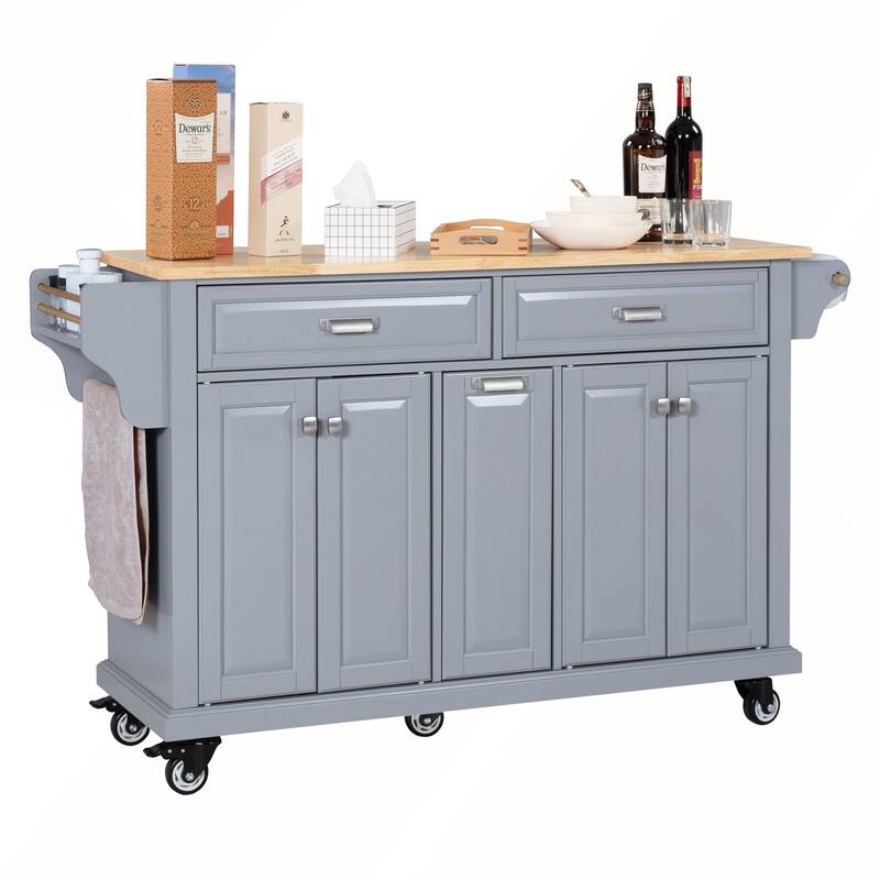 Kitchen Island with Rubber wood Countertop