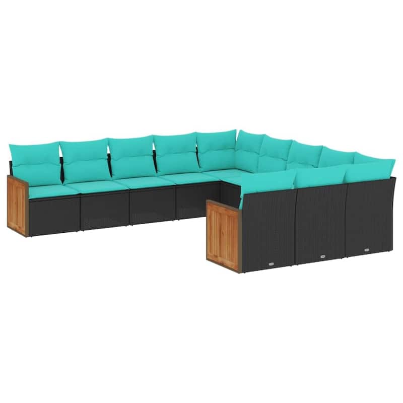 vidaXL 11 Piece Patio Sofa Set with Cushions Black Poly Rattan