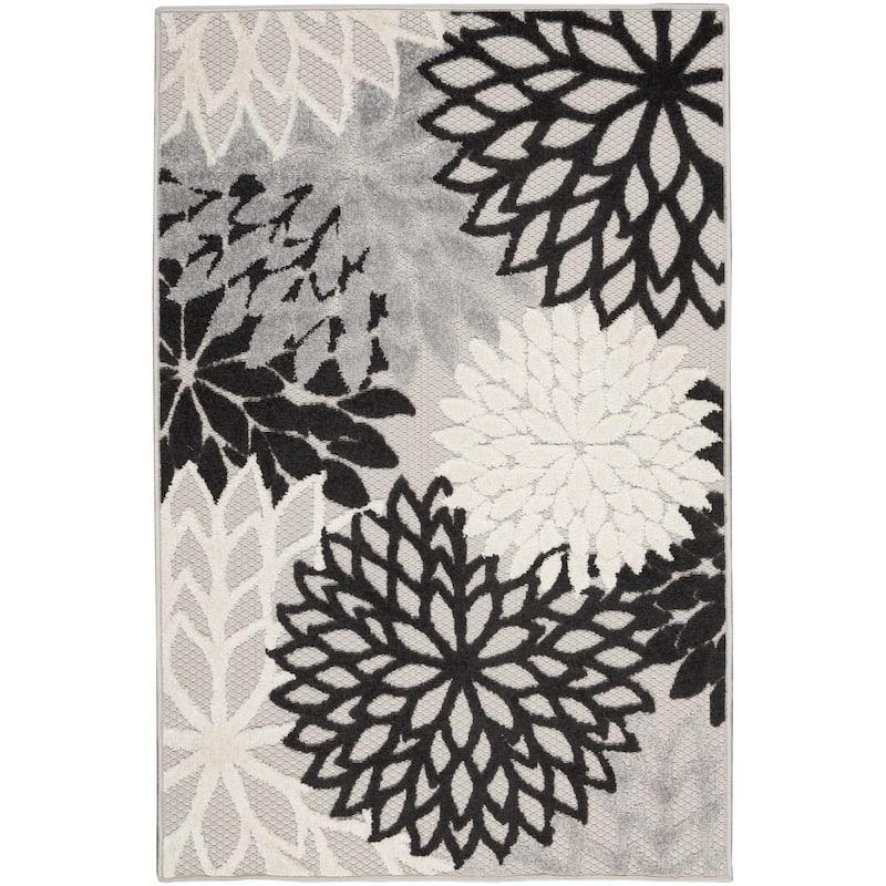 Nourison Aloha Floral Modern, Indoor/Outdoor Area Rug - 3' x 5' - Black/White