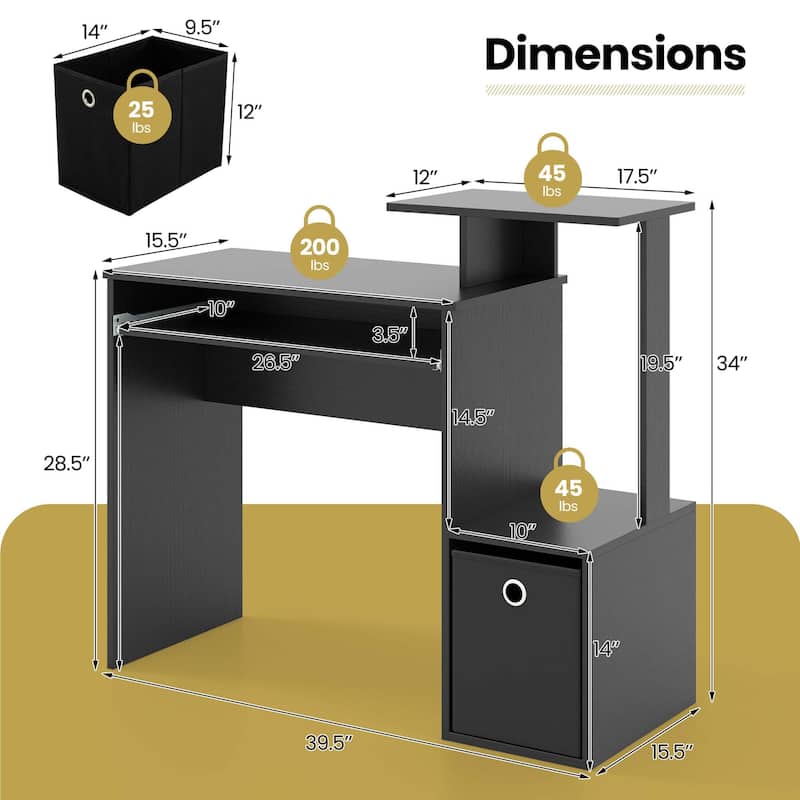 Costway Home Office Computer Desk Space-saving Study Writing Desk with - See Details