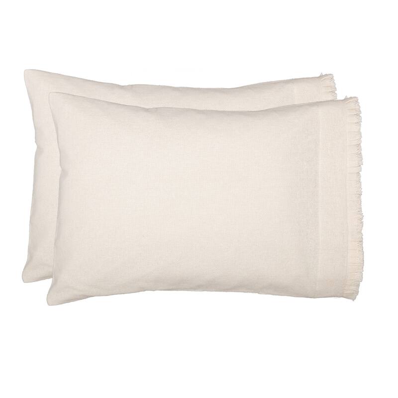 Burlap Antique White Standard Pillow Case Fringed Ruffle Set of 2