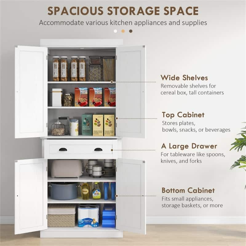 Wood Grain Pantry Cabinet with Drawer and Adjustable Shelves - 30" W x 16" D x 72" H