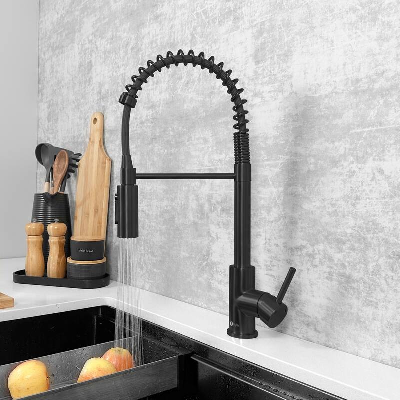 Milano Pull-Down Kitchen Faucet with water filter. Stainless Steel Gold. - Black