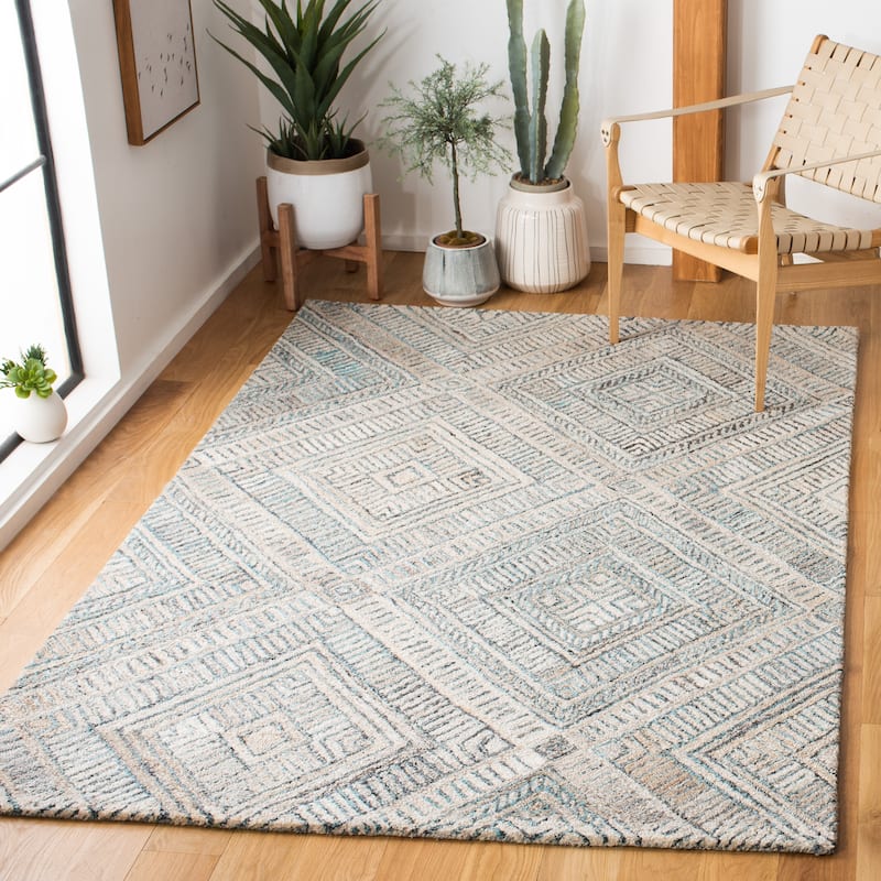 SAFAVIEH Handmade Marquee Ludlow Stripe Rug - 5' x 8' - Turquoise/Beige