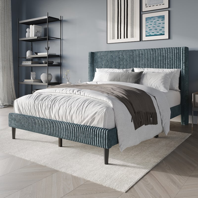 CraftPorch Modern Wingback Upholstered Velvet Bed