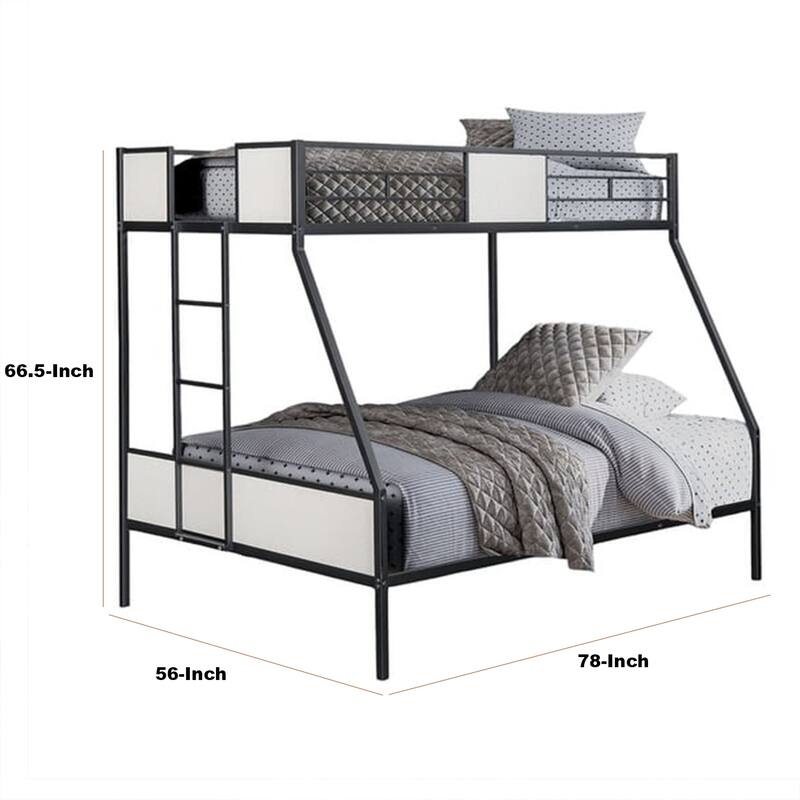 Mely Twin over Full Bunk Bed, Attached Side Ladder, Black and White Metal