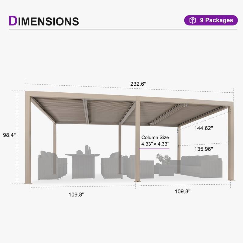 PURPLE LEAF Louvered Pergola with Solar Lights Hardtop Gazebo for Patio