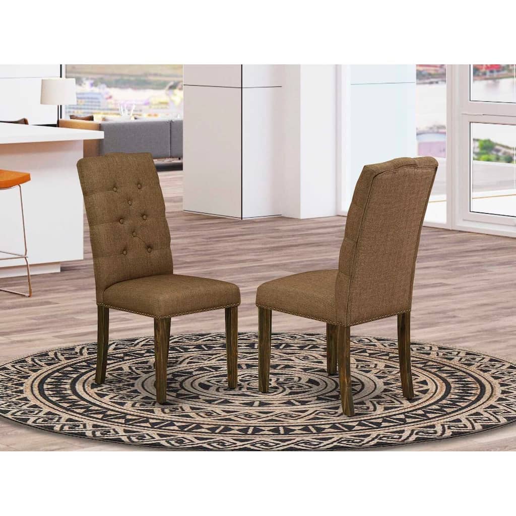 Parsons Dining Chairs Set of 2, Linen Fabric Button Tufted Accent Chairs, Brown Upholstery - 24.5