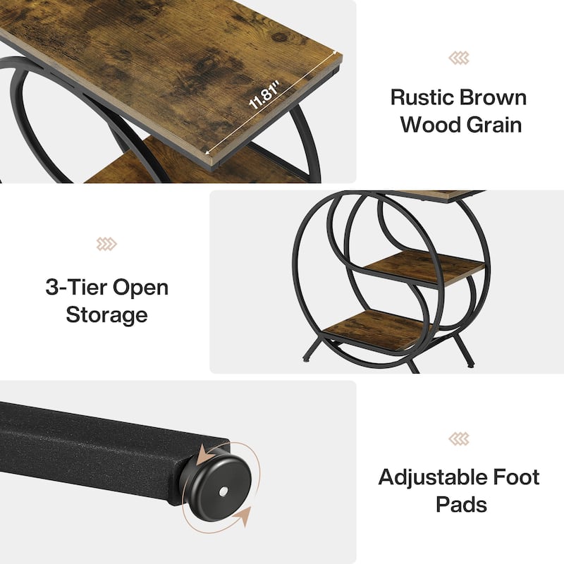 Industrial Side Table with 3 Shelves for Living Room - 1-Piece