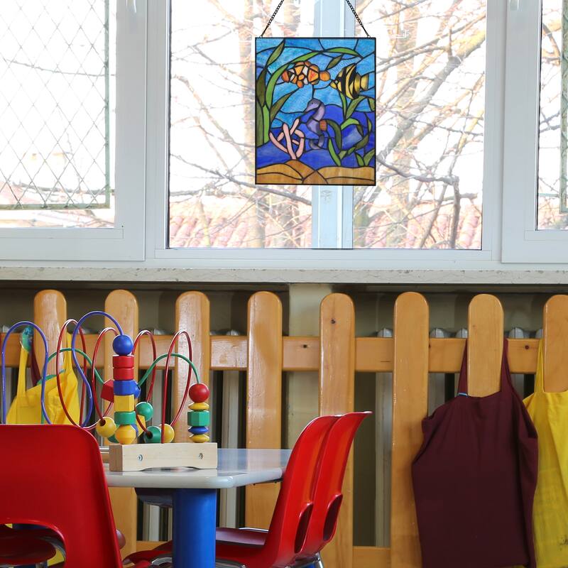 River of Goods Underwater Fish Ocean Scene River of Goods Multicolored Stained Glass Window Panel - 11" x 0.25" x 14"