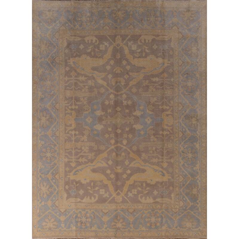 Earth Tone Brown Oushak Indian Area Rug Handmade Brown Wool Carpet - 7'11" x 9'9"