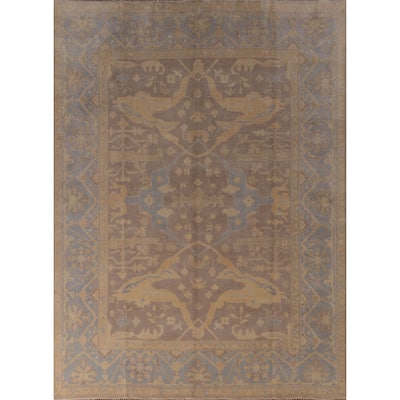 Earth Tone Brown Oushak Indian Area Rug Handmade Brown Wool Carpet - 7'11" x 9'9"