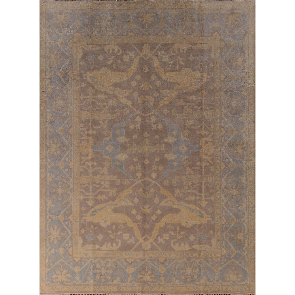 Earth Tone Brown Oushak Indian Area Rug Handmade Brown Wool Carpet - 7'11" x 9'9"
