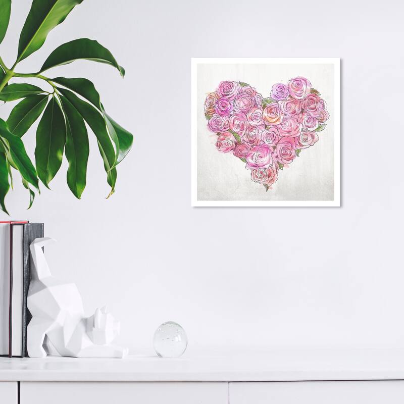 Wynwood Studio Prints Floral and Botanical Heart of Roses Pink and Rose Pink Glam Wall Art Canvas Print - 12 x 12