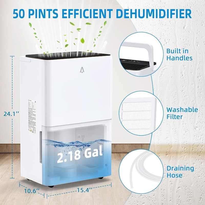 50 Pints Portable Smart Home Dehumidifier up to 4500 Sq.Ft - 50 Pints