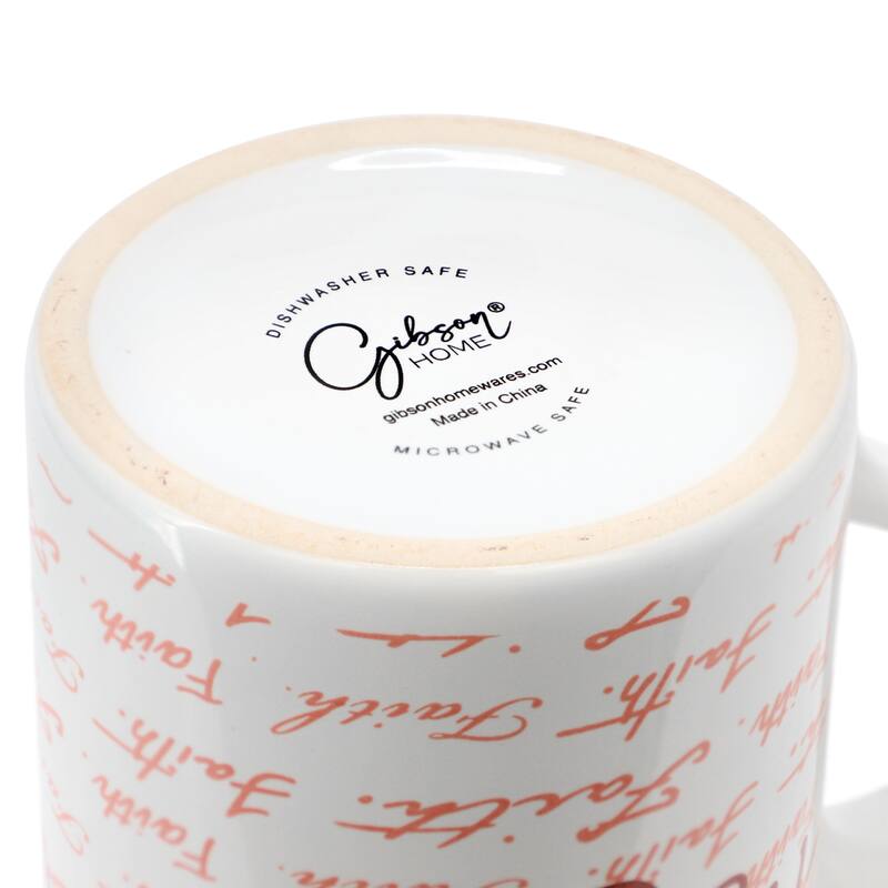 Gibson Home Inspirational Words Faith 4 Piece 16 Ounce Stoneware Mug Set in Red