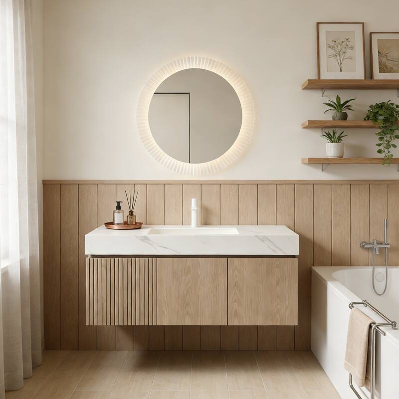 Floating Storage Bathroom Vanity with 1 Pre-drilled Faucet Hole - 48 - Light Brown