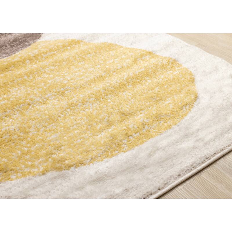 Yellow Green Grey Abstract Circles Area Rug