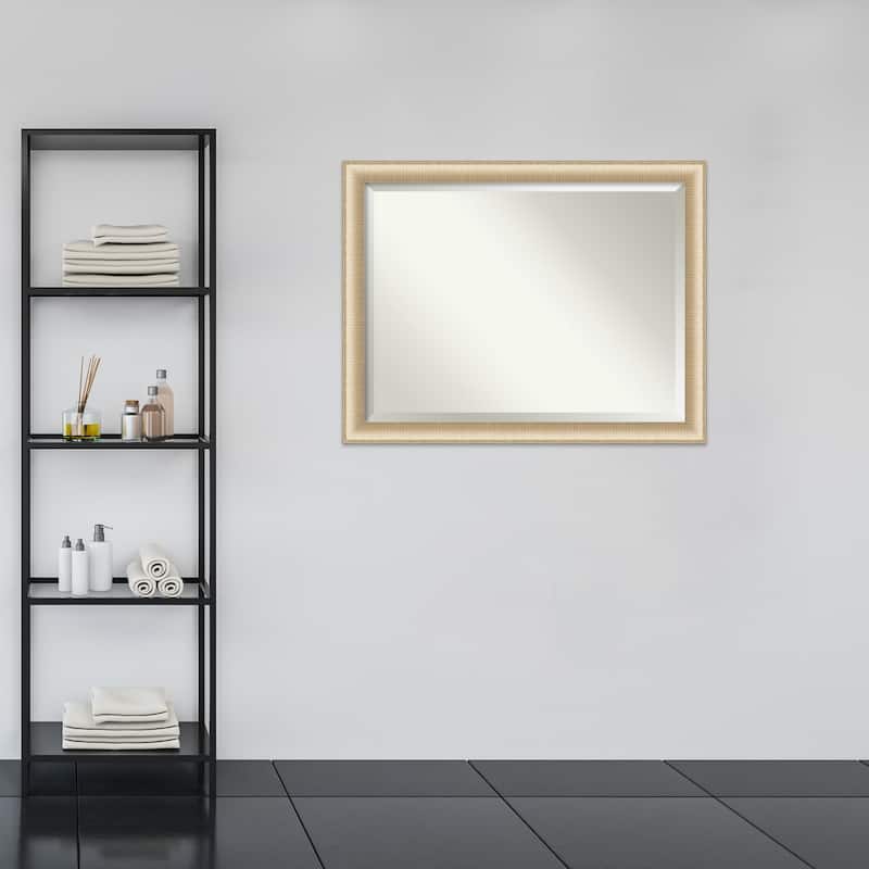 Beveled Bathroom Wall Mirror - Elegant Brushed Honey Frame