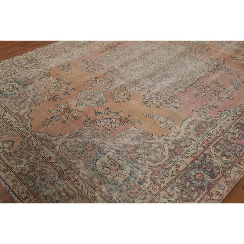 Orange Tabriz Persian Vintage Area Rug Handmade Wool Carpet - 7'9"x 11'0"