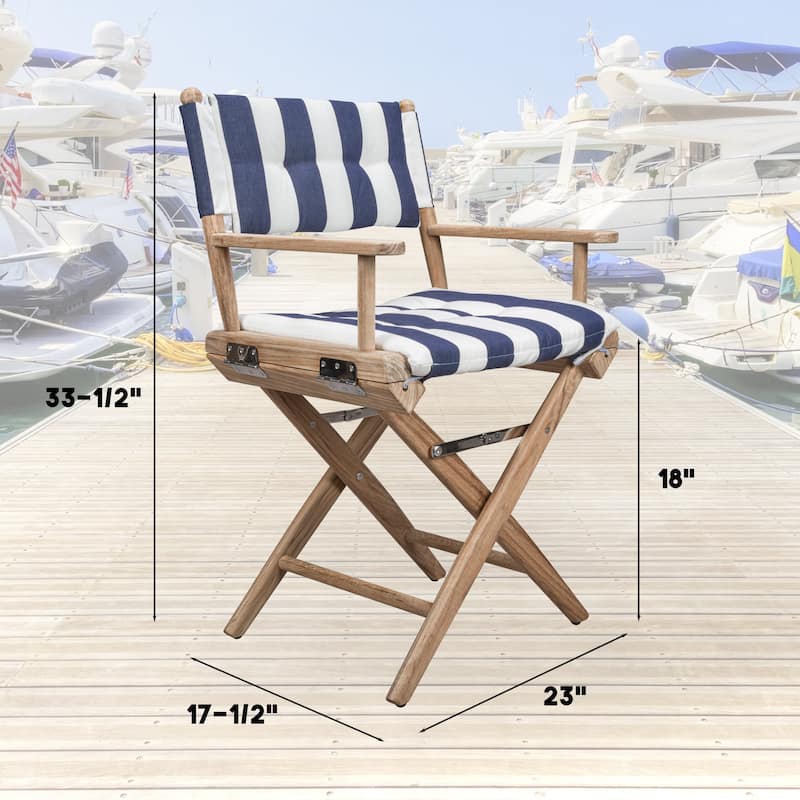 Solid Teak Director's Chair with Cushion Seat Covers - Sanded Finish