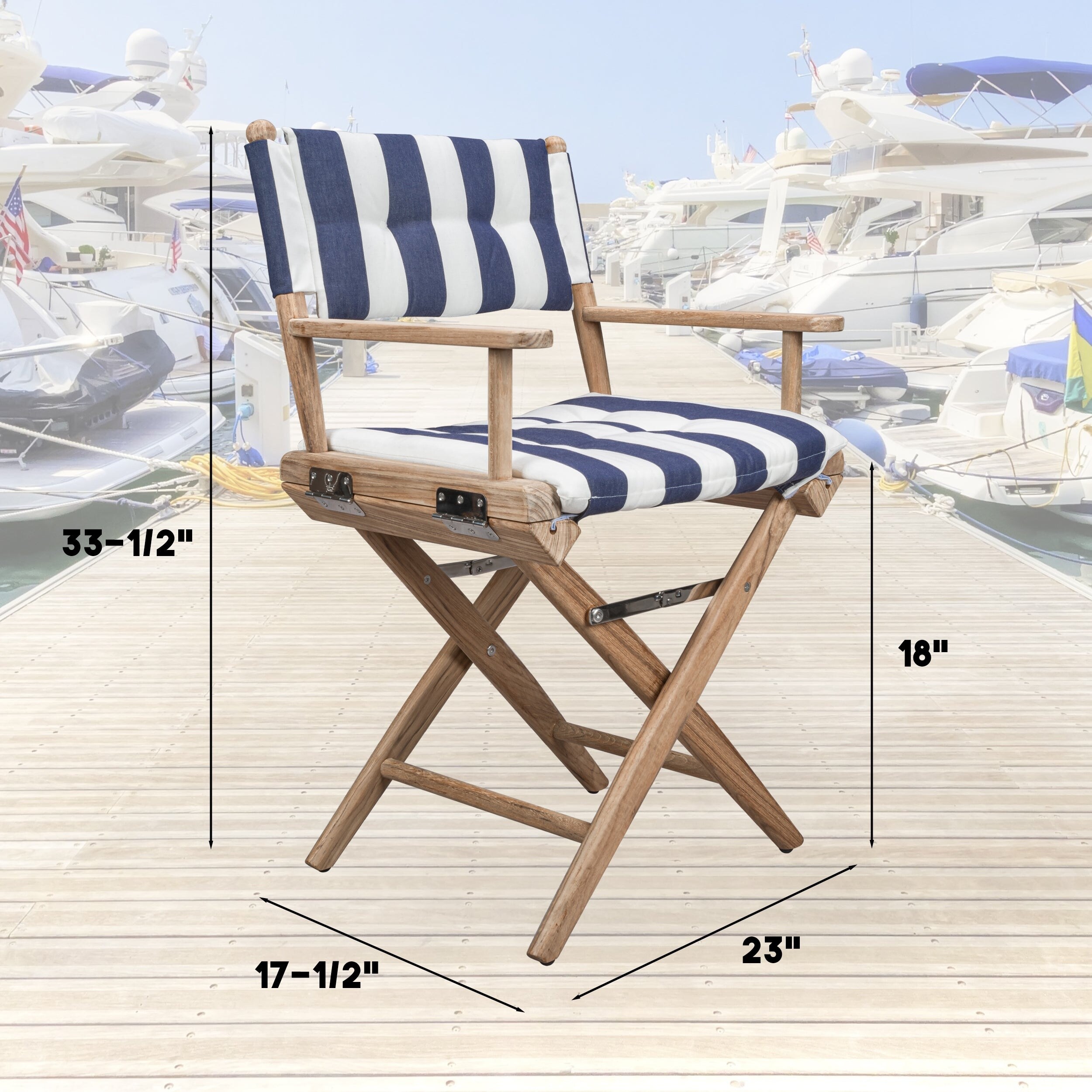 Solid Teak Director s Chair with Cushion Seat Covers Sanded Finish