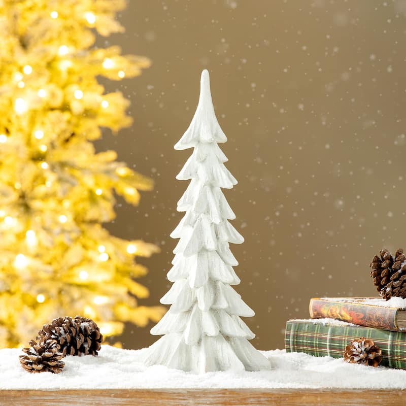 Glitzhome 14.75"H Resin Mini Christmas Table Tree for Home Standing Ornaments Party Desktop Decoration
