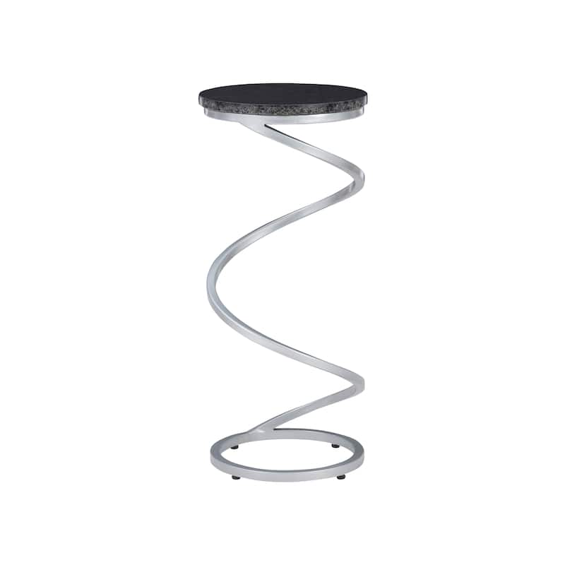 Linon Glazebrooke Glam Sprial Drive Table with Silver Base - Black Granite