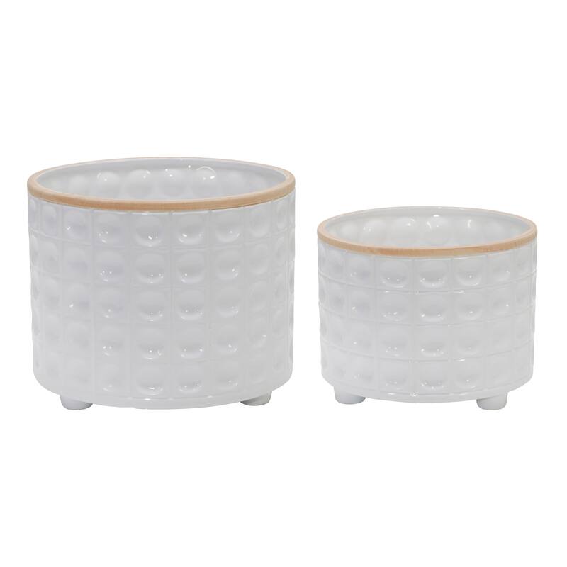 Sagebrook Home Indoor Outdoor Ceramic Textured Footed Planters Set of 2