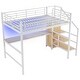 preview thumbnail 24 of 26, Full Size Loft Bed with Storage Staircase and Wardrobe, Modern Metal Loft Bed Frame with Desk, Charging Station and LED Light