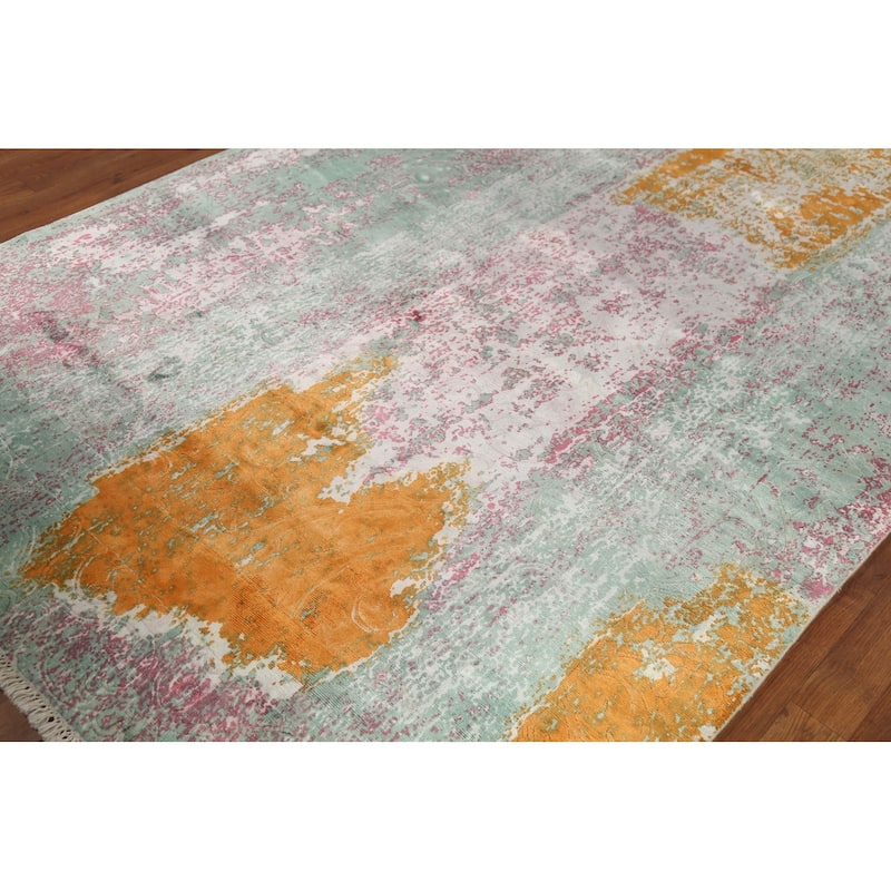 Contemporary Abstract Indian Area Rug Handmade Oriental Wool Carpet - 5'5"x 7'8"