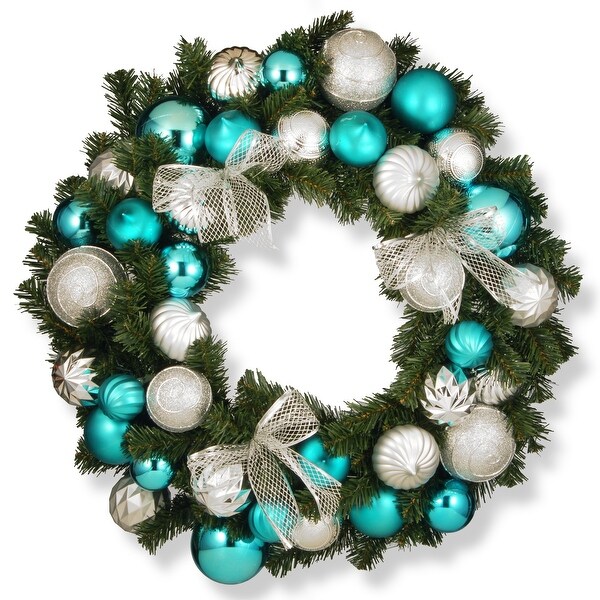 Shop Silver and Blue Ornament Artificial Christmas Wreath - 30-Inch