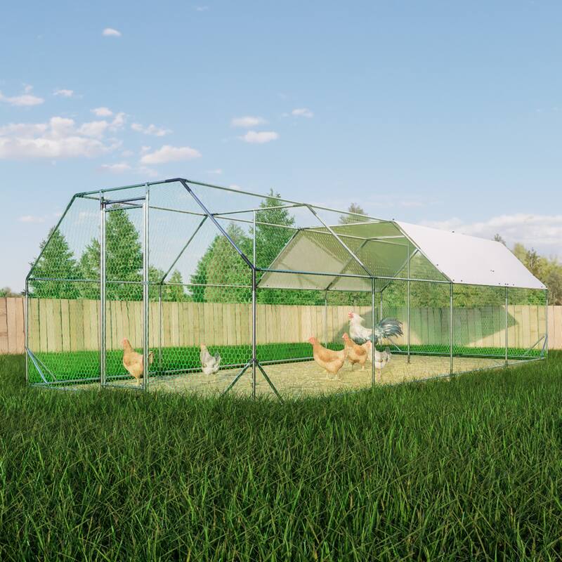 GDFStudio - Nathan Large Walk-In Metal Chicken Coop with Waterproof Cover and Secure Design