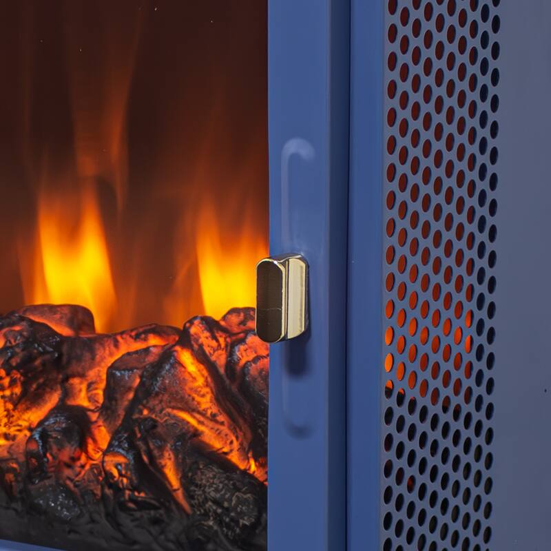 17 Inch Freestanding Electric Fireplace Stove with 3D Flame Effect in Classic Blue