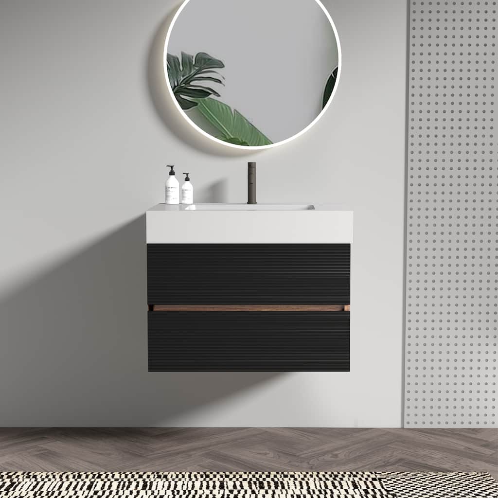 30" Bathroom Vanity with Sink Engineered Quartz Sink and Soft Black Drawers, Wall Mounted Floating Bathroom Vanity