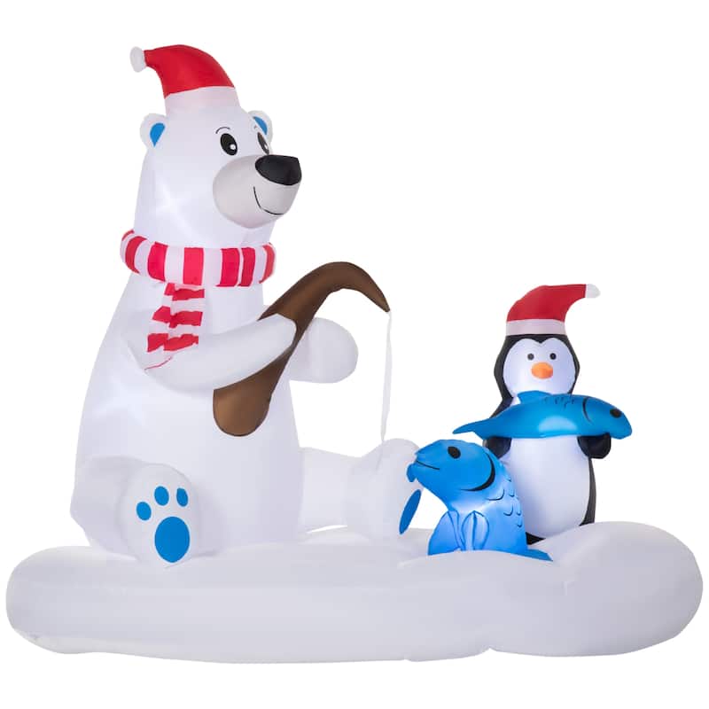 Outsunny 6ft Christmas Inflatable Polar Bear and Penguin with Blow-Up LED Display