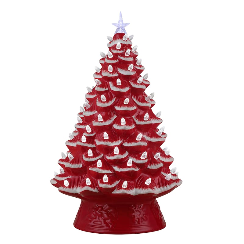 18 in. Nostalgic Ceramic Tree with White Lights - Red