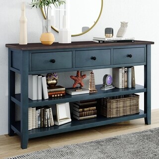 Retro Pine Wood Console Table with 3 Drawers & 2 Shelves, 50" Sofa ...