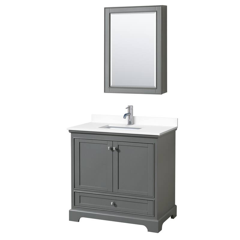 Wyndham Collection Deborah 36" Free Standing Single Basin Vanity Set - Dark Gray / White Cultured Marble Top / Polished